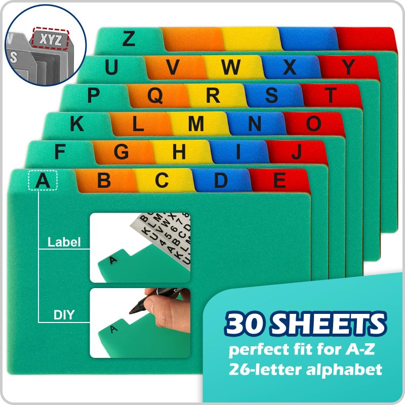 Olivo Plastic Index Card Dividers 3x5 Poly Index Card Guides Set with 1/5 Cut Tabs for A-Z Alphabet, Assorted Colors, 30 Pack - Image 3